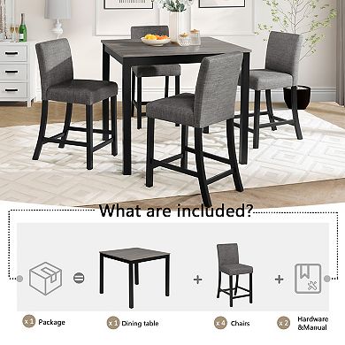 Pnronnc 5-Piece Wooden Counter Height Dining Set, Kitchen Table Set with 4 Chairs
