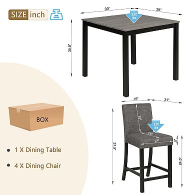 Pnronnc 5-Piece Wooden Counter Height Dining Set, Kitchen Table Set with 4 Chairs