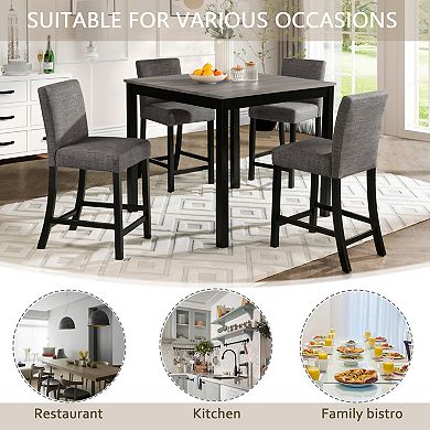 Pnronnc 5-Piece Wooden Counter Height Dining Set, Kitchen Table Set with 4 Chairs