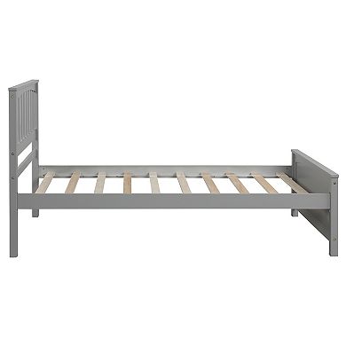 Double wooden platform bed frame, children's comfortable bed, sturdy and practical