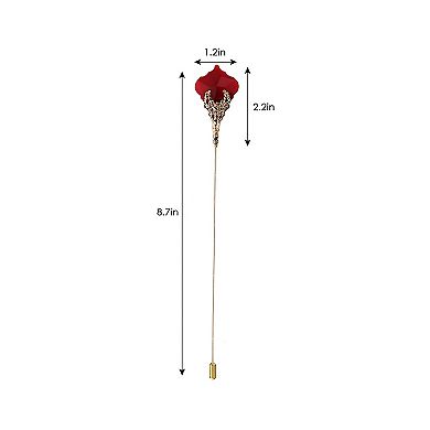 Hat Pin Golden Retro Hollow Out Design Inlaid with Synthetic Ruby Stick Pin Suit Pin