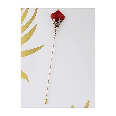Hat Pin Golden Retro Hollow Out Design Inlaid with Synthetic Ruby Stick Pin Suit Pin