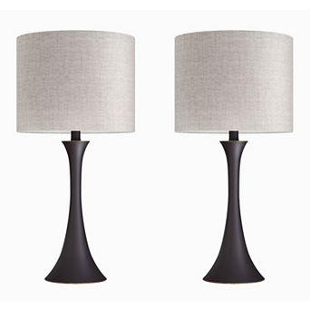 Loheer Contemporary Metal Table Lamp Set with Linen Shade, 24 Inch, Set of 2