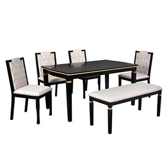 Pnronnc 6 pc Kitchen Table Set, Wooden Dining Table Set with 4 Chairs and Bench