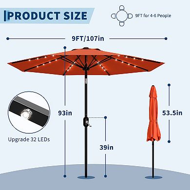 ANIXOL 9FT Solar LED Patio Umbrella with 32 Lights