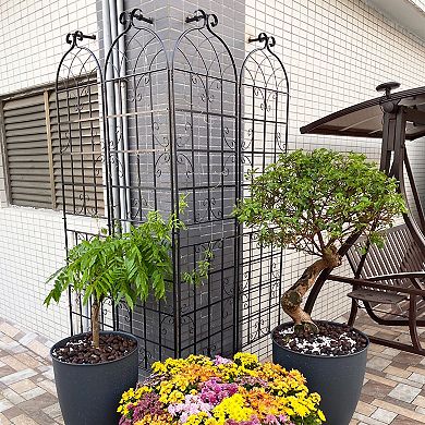 Loheer 4 Pack Metal Garden Trellis for Climbing Plants Outdoor Rustproof Black