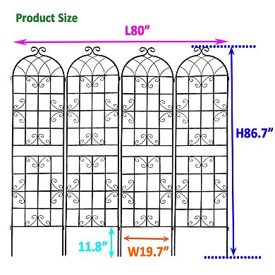 Loheer 4 Pack Metal Garden Trellis for Climbing Plants Outdoor Rustproof Black