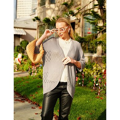 Zeagoo Women's Lightweight Open Front 3/4 Sleeve Crochet Knit Boho Cardigan Kimono Cover Up