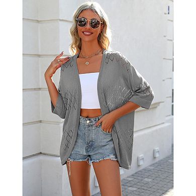 Zeagoo Women's Lightweight Open Front 3/4 Sleeve Crochet Knit Boho Cardigan Kimono Cover Up