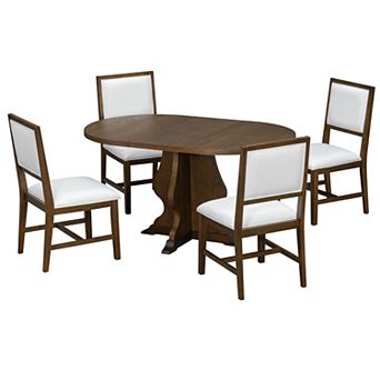 Pnronnc 5 pc Dining Table Set, Farmhouse Extendable Kitchen Table with 4 Upholstered Chairs