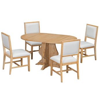 Pnronnc 5 pc Dining Table Set, Farmhouse Extendable Kitchen Table with 4 Upholstered Chairs