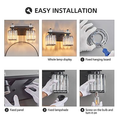Modern 2-Light Crystal Vanity Light for Bathroom
