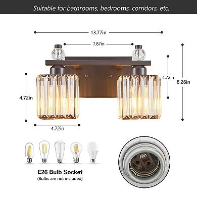 Modern 2-Light Crystal Vanity Light for Bathroom