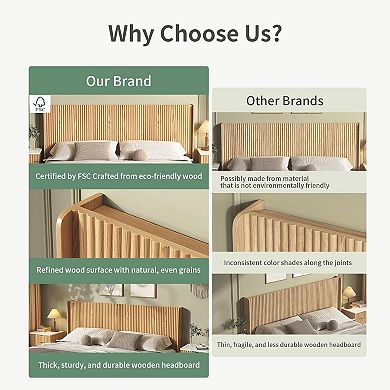 65"Wood Headboard Queen Size with Charging Stations,Boho Bed Frame Wall Mounted Headboards