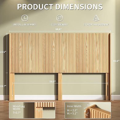 65"Wood Headboard Queen Size with Charging Stations,Boho Bed Frame Wall Mounted Headboards