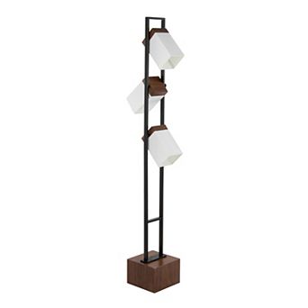 Loheer Contemporary Metal and Wood Floor Lamp with White Shade