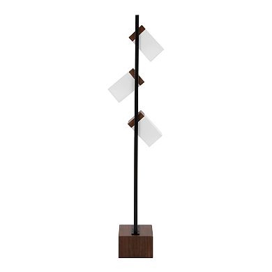 Loheer Contemporary Metal and Wood Floor Lamp with White Shade
