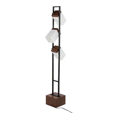 Loheer Contemporary Metal and Wood Floor Lamp with White Shade