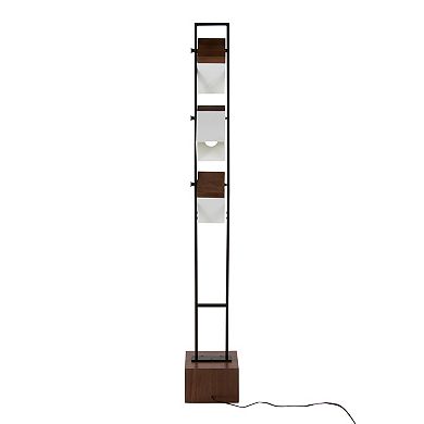 Loheer Contemporary Metal and Wood Floor Lamp with White Shade