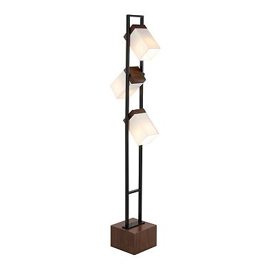 Loheer Contemporary Metal and Wood Floor Lamp with White Shade