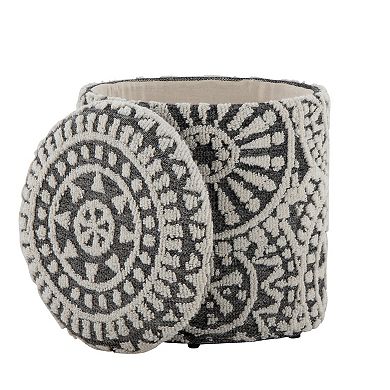Loheer Handwoven Wool Storage Ottoman with Tufted and Knotted Design