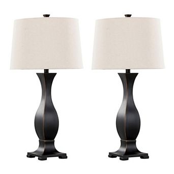 Loheer Contemporary Polyresin Table Lamp Set with Linen Shade, Set of 2