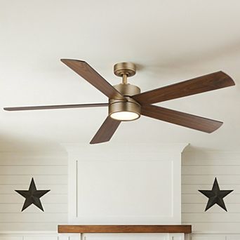 60" Modern Brass Plywood Dimmable LED Indoor Ceiling Fan with Light and Remote