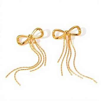 Bow Drop Earrings with Delicate Chain Tassel Dangle Design