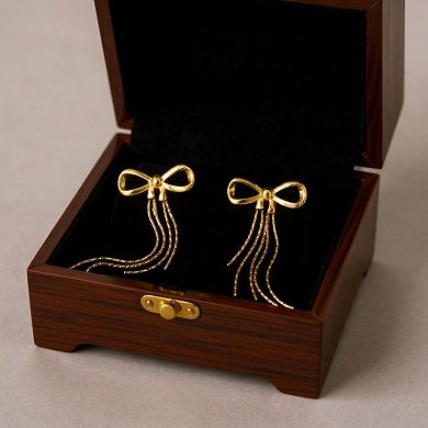 Bow Drop Earrings with Delicate Chain Tassel Dangle Design