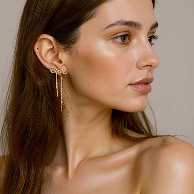 Bow Drop Earrings with Delicate Chain Tassel Dangle Design