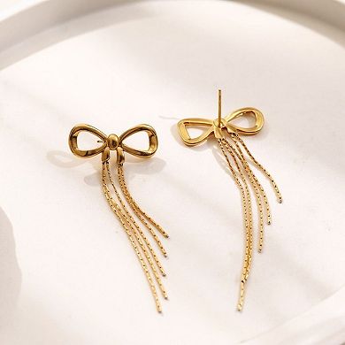 Bow Drop Earrings with Delicate Chain Tassel Dangle Design