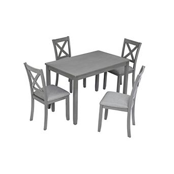 Pnronnc 5 pc Rectangular Dining Table Set, Wooden Kitchen Table Set with 4 Chairs