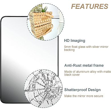 24x32 Inch Black Metal Framed Rectangular Bathroom Wall Mirror
