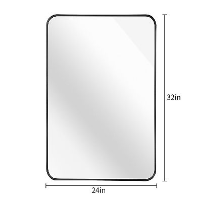 24x32 Inch Black Metal Framed Rectangular Bathroom Wall Mirror