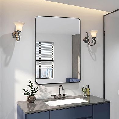 24x32 Inch Black Metal Framed Rectangular Bathroom Wall Mirror