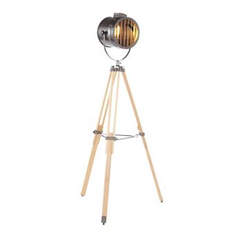 Loheer Tripod Floor Lamp with Wood Legs and Antique Metal Shade