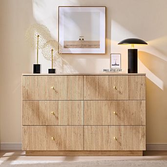 Modern 6-Drawer Fluted Dresser 47" Wood Chest of Drawers, Storage Organizer for Bedroom Living Room