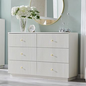 Modern 6-Drawer Fluted Dresser 47" Wood Chest of Drawers, Storage Organizer for Bedroom Living Room
