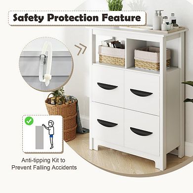 24 Inch Bathroom Floor Storage Cabinet with 2 Open Compartments and 2 Drawers