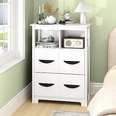 24 Inch Bathroom Floor Storage Cabinet with 2 Open Compartments and 2 Drawers
