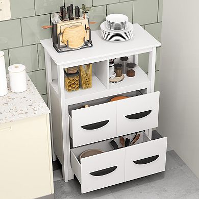 24 Inch Bathroom Floor Storage Cabinet with 2 Open Compartments and 2 Drawers