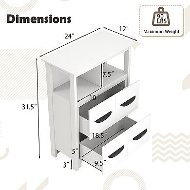24 Inch Bathroom Floor Storage Cabinet with 2 Open Compartments and 2 Drawers