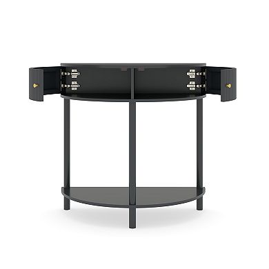 KWPZQEB Console Table with 2 Drawers and Bottom Shelf, Half Moon Design