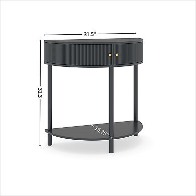 KWPZQEB Console Table with 2 Drawers and Bottom Shelf, Half Moon Design