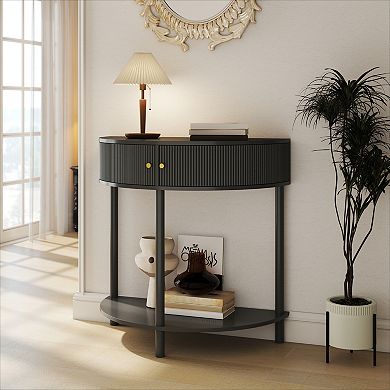 KWPZQEB Console Table with 2 Drawers and Bottom Shelf, Half Moon Design