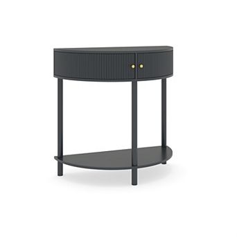 KWPZQEB Console Table with 2 Drawers and Bottom Shelf, Half Moon Design