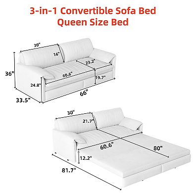 Pnronnc Convertible Velvet Sofa, Queen Pull Out 3-in-1 Sofa Bed with Side Storage