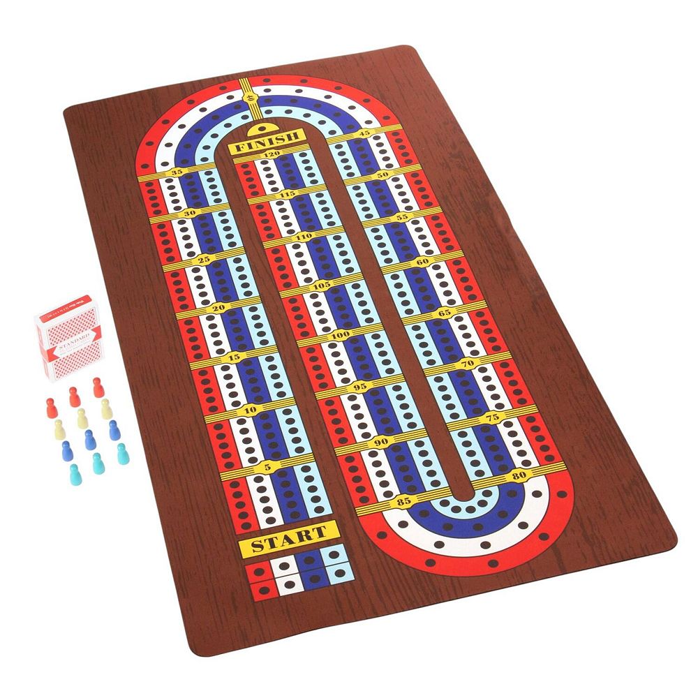 Cribbage Board Game Mat with Sliding Pawns and Cards