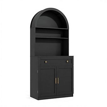 71" Tall Arched Kitchen Pantry Cabinet, with Hidden Drawer and Spacious Countertop