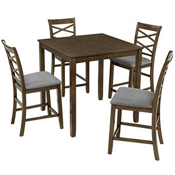 Pnronnc 5 pc Counter Height Dining Set, Wooden Kitchen Table Set with 4 Chairs